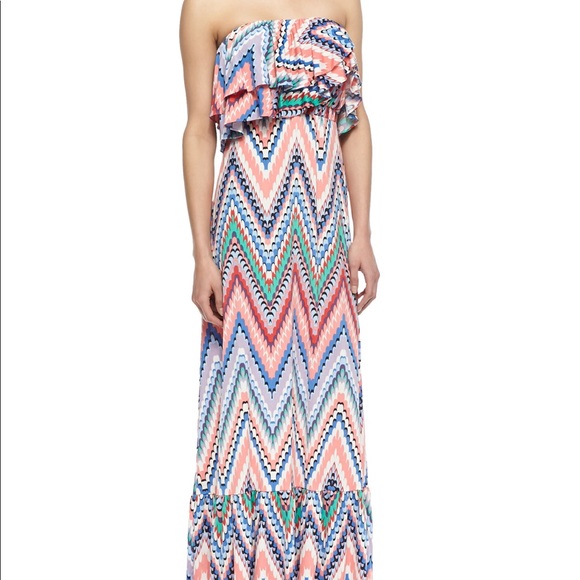 T-Bags Zig Zag Strapless Ruffle Tiered Maxi Dress - Picture 1 of 3